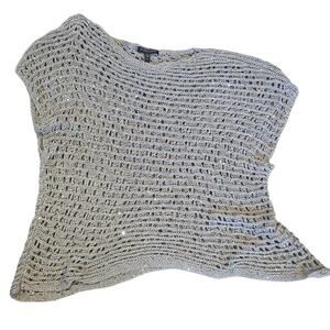 Eileen Fisher Petite Gray Silver Sequin Loose Knit Sleeveless Sweater PL Large